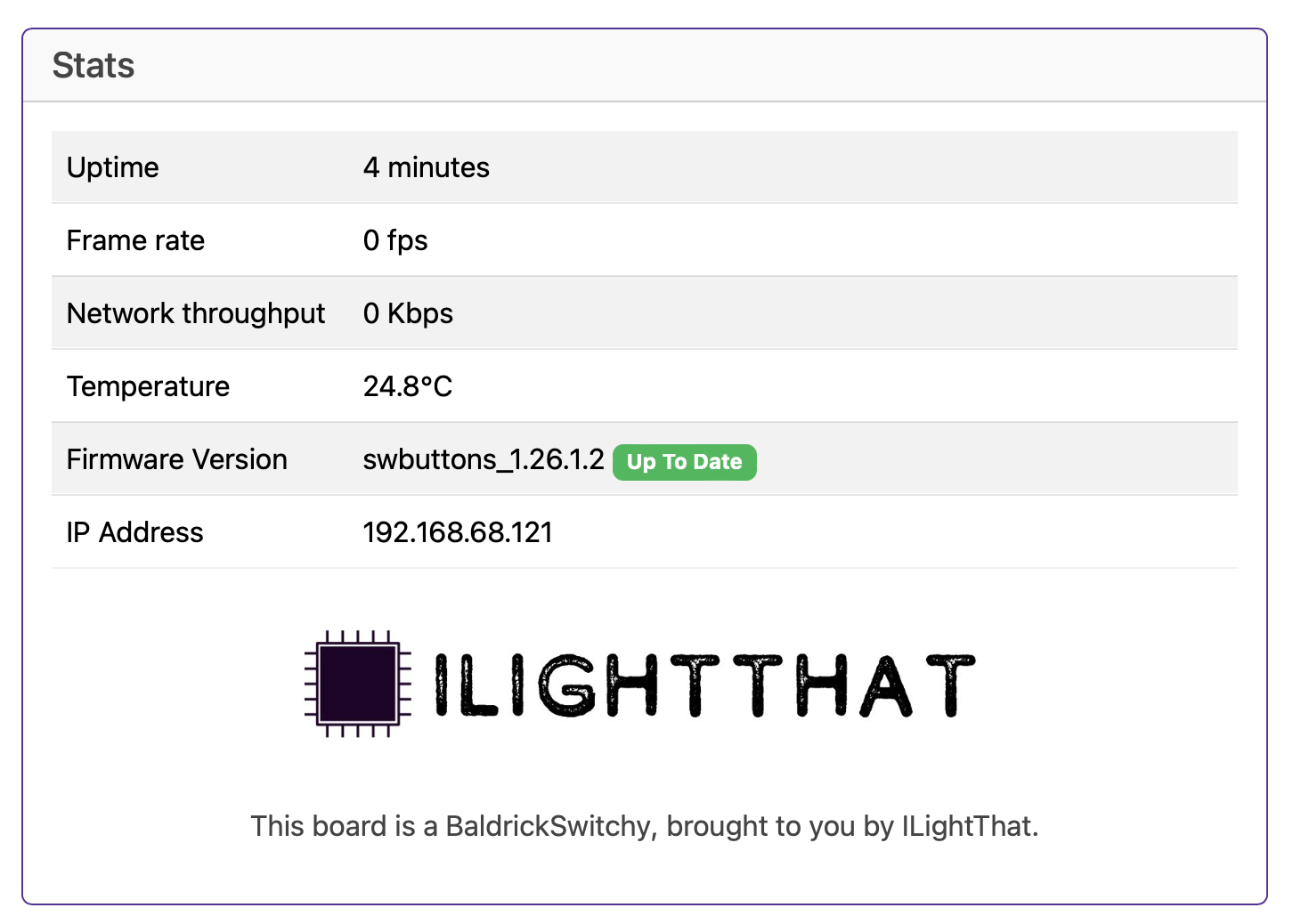 BaldrickSwitchy Web Interface Stats 