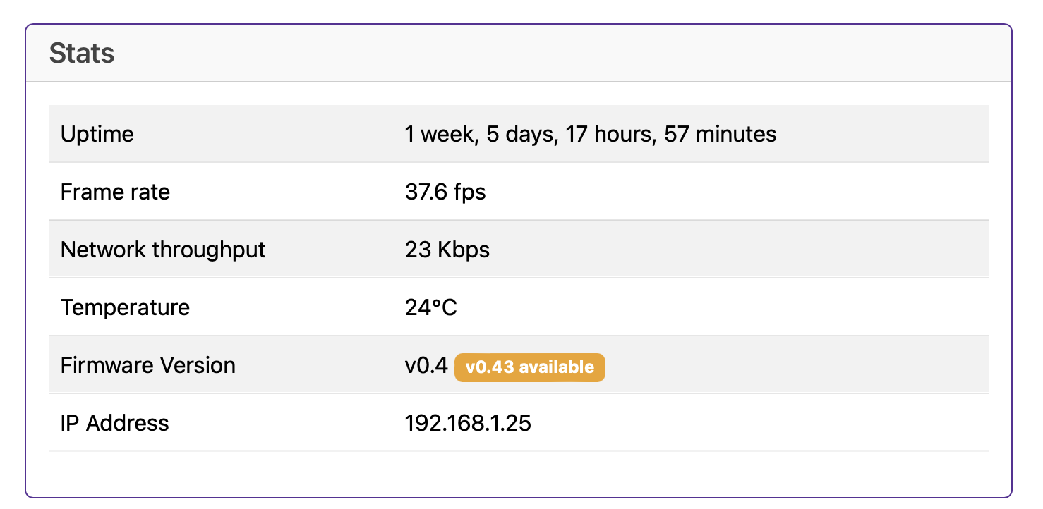 Baldrick8 Web Interface Stats 